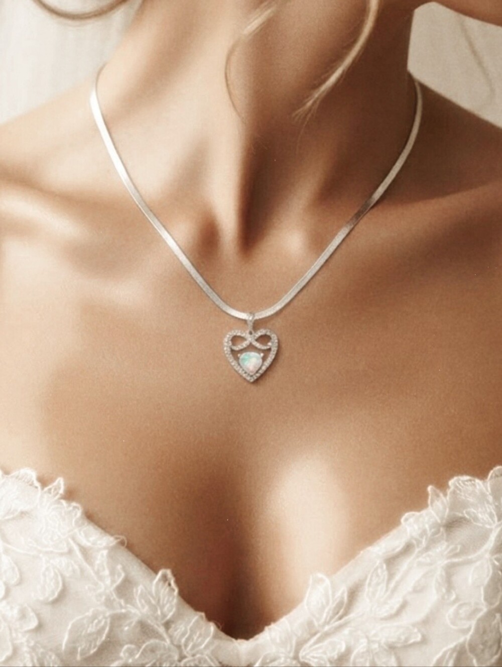 Zales Sterling Silver Opal Heart Infinity Necklace